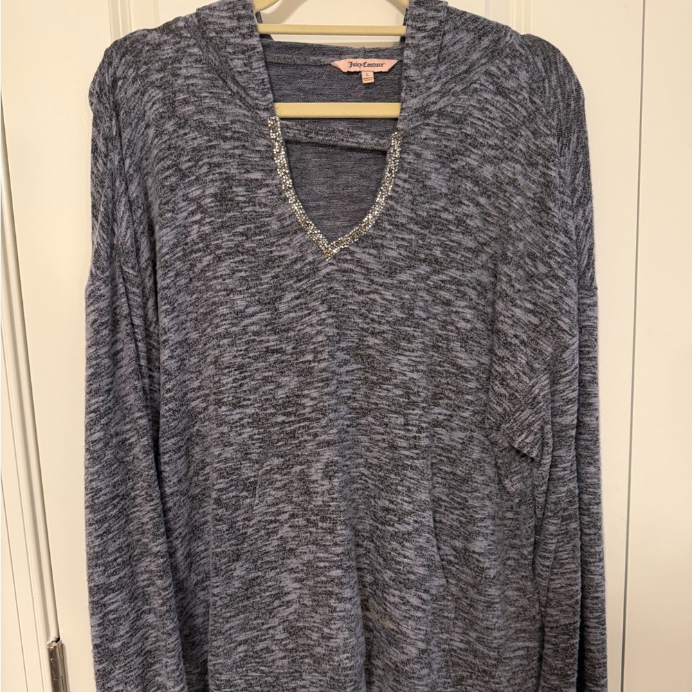 Juicy Couture Blue Crystal-Trim V-Neck Sweater L